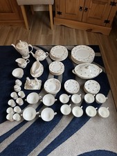 Vintage Sheltonian Dot Rose English Bone China Crockery 74 Piece Set