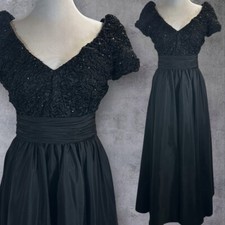 Vtg 80s Alyce Designs Dark Romance Whimsygoth Black Prom Bridesmaid Dress szM