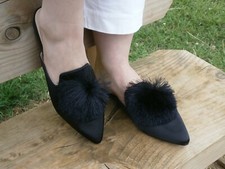 Womens Black Pom Pom Mule
