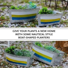 Set of 2 Galvanized Metal Boat Planter Flower Tub Indoor Outdoor Plant Pot