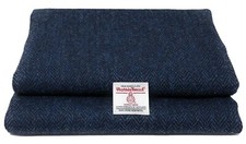 Harris Tweed Blue and Black Herringbone Fabric - 100% Pure Wool 1 Metre Plus