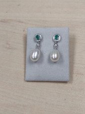 Diamond emerald pearl - emerald, dangling