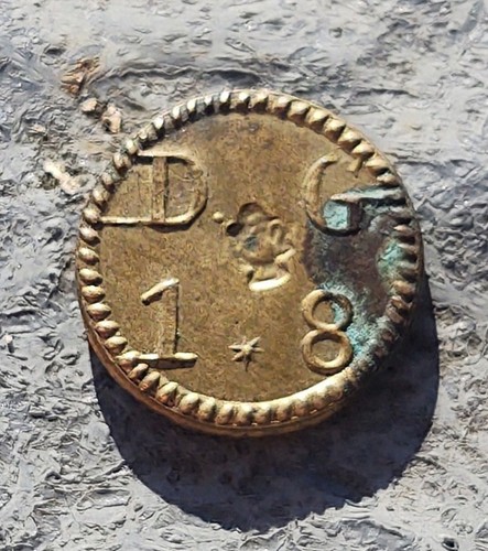 Early small brass coin - small, coin weight