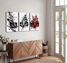 3x F1 Car Canvas Art Wall Art
