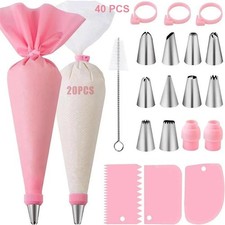 Reusable Silicone Icing Piping Bag Set with Stainless Steel Nozzles Cake Decorat