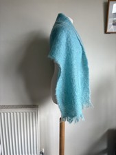 Vintage 1950's MONTROSE Large Mohair Scarf 17" x 65" Light Blue Made in Scotland