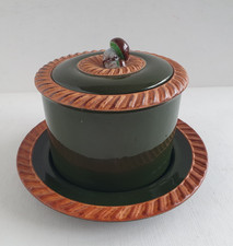 ANTIQUE PILLIVUYT TUREEN WITH LID & MUSHROOM HANDLE ON PLATE STAND