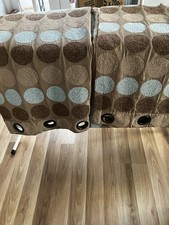 Next Curtains Eyelets Heading Fully Lined Brown Circles Duck Egg Blue 72” X66”