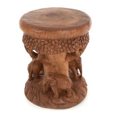 Solid Wood Round Elephant Forest Table Stool Plant Stand Fair Trade - EL-295-M