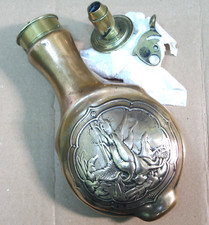 Hawksley Powder Flask with Hanging Game Riling 628 ~ Needs Repair ~ FREEPOST