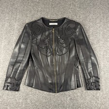 Versace Collection Baroque Leather Jacket Womens 44 Black Embroidery Luxe Moto
