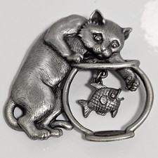 JJ Jonette Pewter Cat Brooch