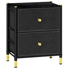 HOMCOM PU Faux Leather Bedside Table with 2 Drawers and Steel Legs, Black