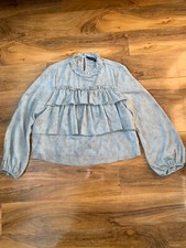 Zara Woman long sleeve Sage Green ,Embroidered Flowers top Sz M VGC