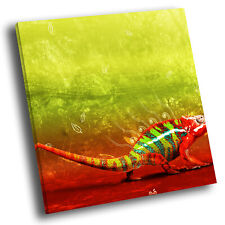 Square Animal Photo Canvas Wall Art Picture Prints Colourful Lizard Green Gecko