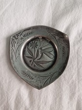 Vintage Small Pewter Trinket Tray etched with Insect Flower & Wheat Sheaves