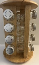Rotating Wooden SPICE Herbs RACK with 16 Glass Jars Kitchen Storage 