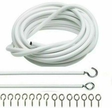 WHITE Net Curtain Wire Cord Cable With (FREE EYES & HOOKS)  Choose Your Lengths