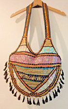 Hippy Handbag shopper bag black green gold hippy boho zip Indian ethnic shopping