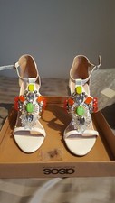 ASOS White Heeled Sandals Diamante Embellished UK Size 5 Dancing Wedding Shoes