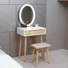 White Dressing Table Stool Set Makeup Vanity Unit LED Lighted Mirror w/Drawers