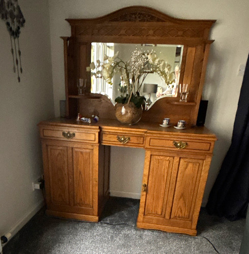 Oak dresser with - oak, mirror,