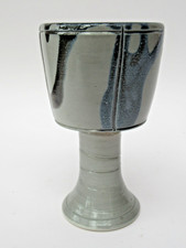 Vintage studio pottery salt glazed goblet, c1980, unmarked