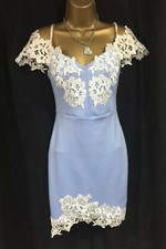 Lipsy Blue White Bodycon Dress 12 Party Occasion Cornflower Summer Embroidered 