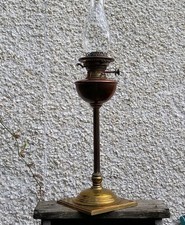 Antique Heavy Solid Brass & Copper Oil Lamp WAS Benson Style No.2 Burner Chimney