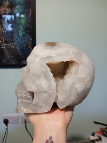 Moss agate skull - moss, large