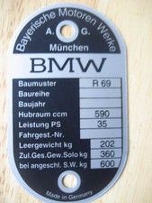 VINTAGE BMW FRAME I.D. TAG FOR