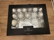 John Lewis Glass Baubles, Box of 42, White Christmas decoration, Festive