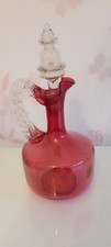 Beautiful Deep Red Cranberry Antique Decanter with Frilled Handle.