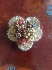 Vintage Unsigned Miriam Haskell Beaded And Gilt Flower Brooch Jacket Pocket Pin