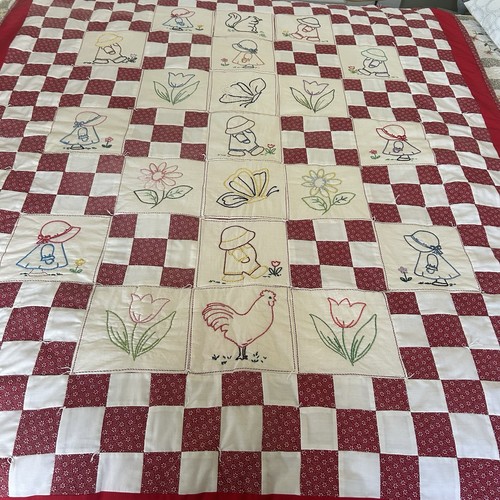Vtg hand embroidered quilt - vtg,