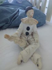 Vintage 1980's Pierrot Harlequin Clown Black & White Ceramic Figurine 