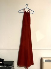 JJ's House a-line high neck floor-length chiffon bridesmaid dress vermillion