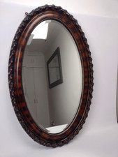 Large Edwardian Oval Bevel Edged Mirror With Mahogany Frame 80cm X 50cm
