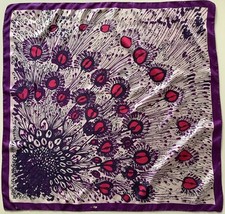€ A Purple Hand Stitched 35 Inch Square Vintage Silk Scarf By Marie-Chantal