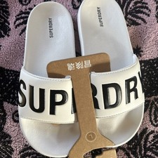 Superdry pool sliders flip flops mules shoes white unisex size uk 7-8 