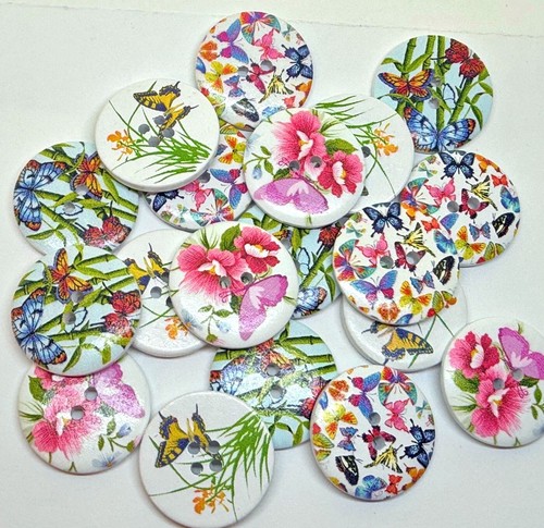 30mm butterfly buttons wooden - buttons,