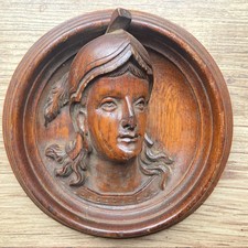 Antique Oak Carved Head Wall Plaque Picture