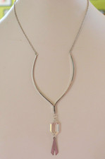 Vintage 1960s Modernist 12k White Gold Filled Wishbone Drop Necklace Lucky