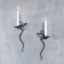 Pair of vtg hand forged artisan blacksmith made hammered twisted steel sconces
