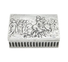Victorian Sterling Silver Battle Scene Trinket Box Antique 1900 Chester