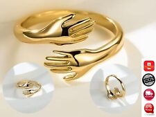STERLING GOLD LOVE Hug Ring Band Open Finger Adjustable Women Jewellery 925 New