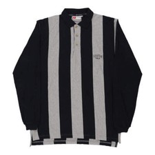 Hanes Striped Long Sleeve Polo Shirt - Large Black Cotton