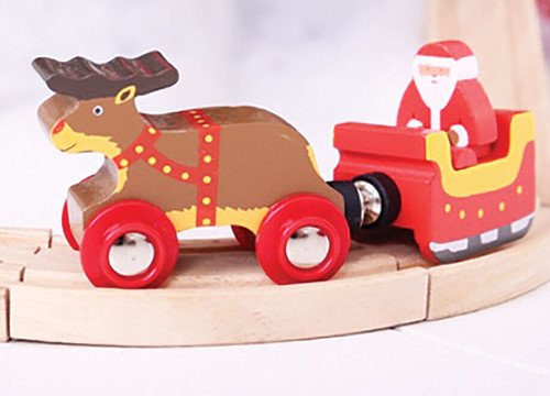 Wooden train santa - santa, reindeer