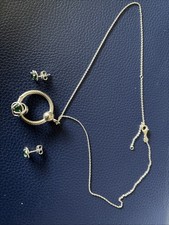 Pandora Necklace with Green Charm and Matching Earrings Boxed