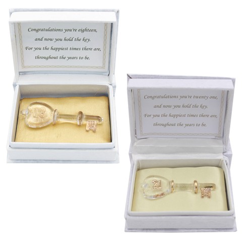Glass birthday key with gold - glass,